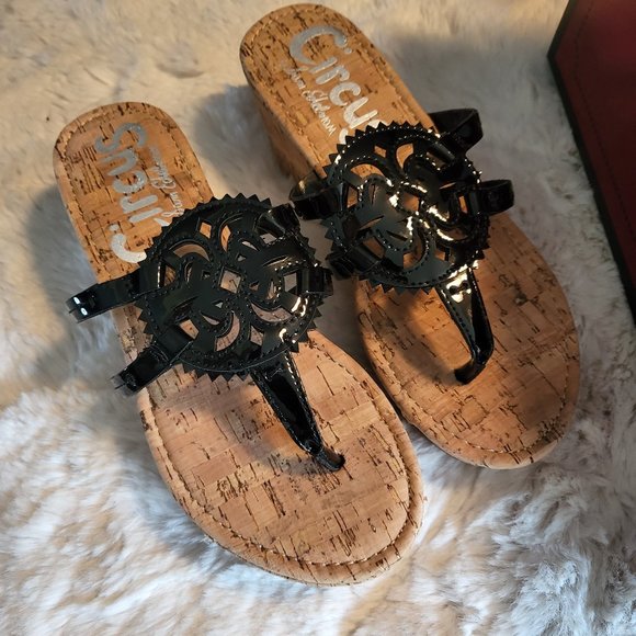 Circus by Sam Edelman Shoes - NEW Circus by Sam Edelman Black Rocky Wedge Sandal Womens Size 6M New with Box